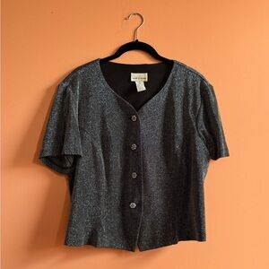 Sarah b studio vintage silver metallic cropped button up top size 12 EUC